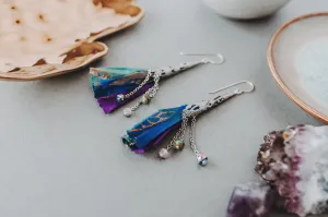 Crystal and Sari Ribbon Tassel Earrings