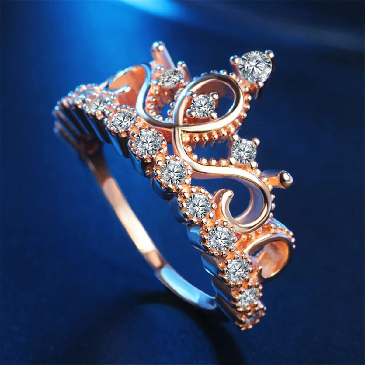 Cubic Zirconia & 18K Gold-Plated Crown Ring