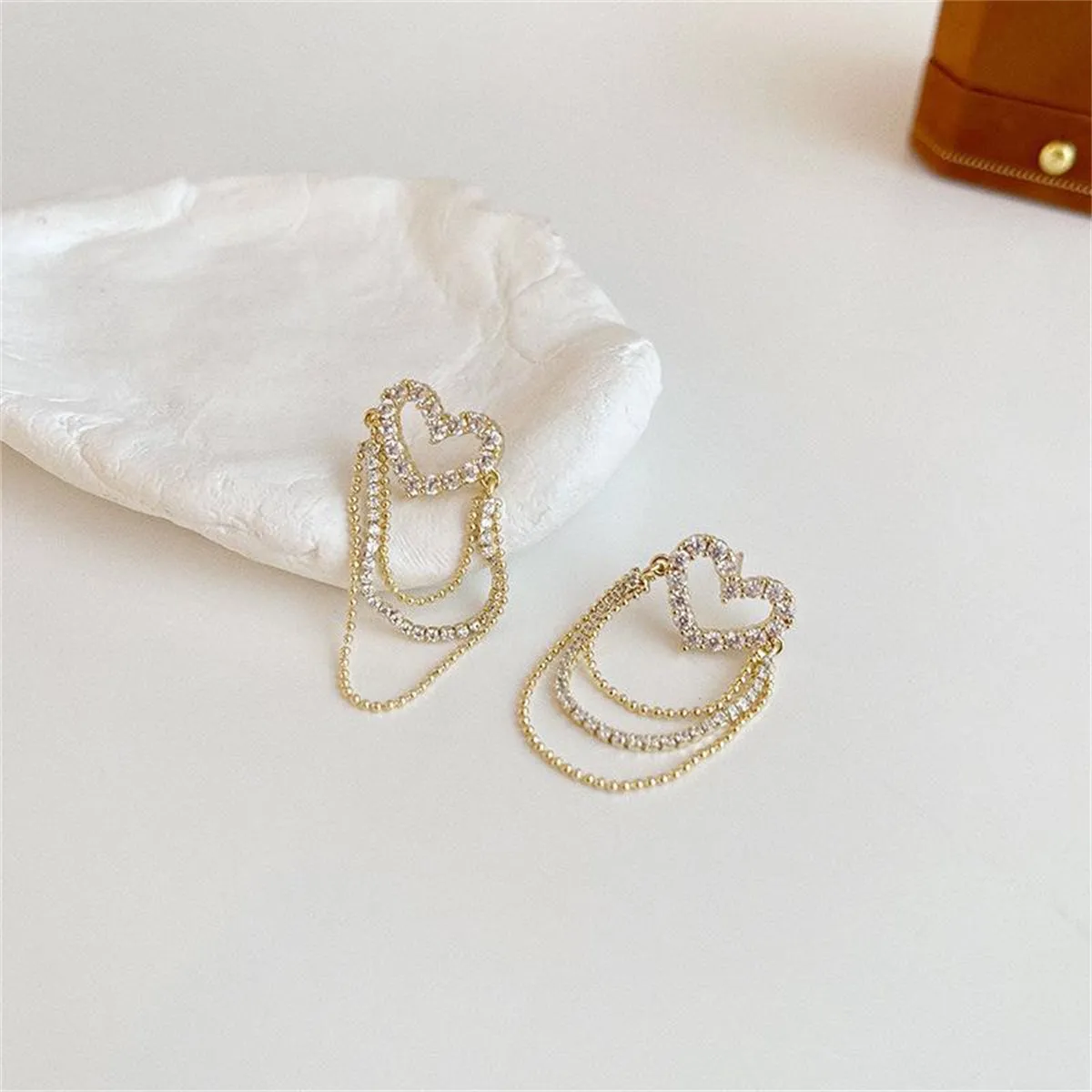 Cubic Zirconia & 18K Gold-Plated Heart Bead Tassel Drop Earrings