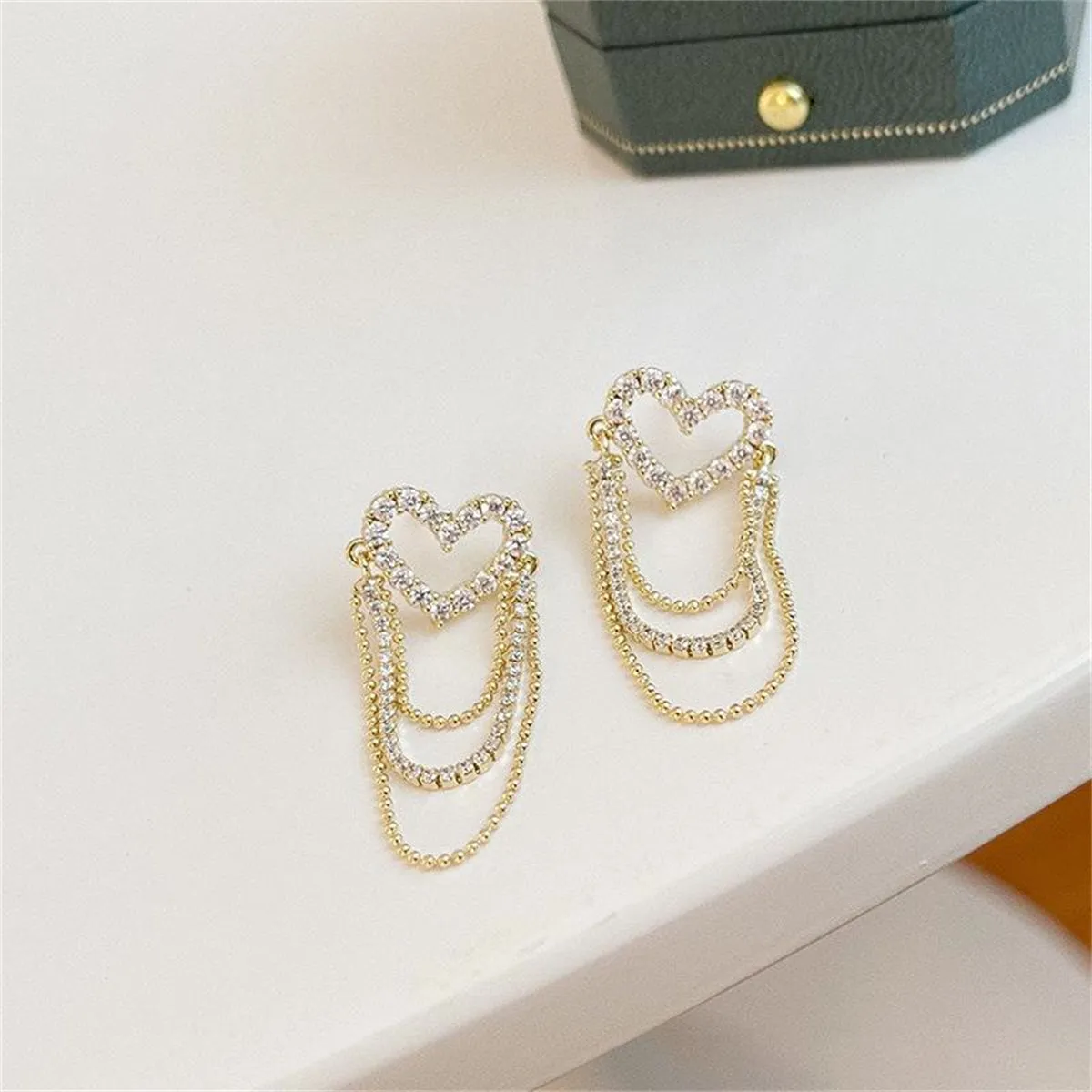 Cubic Zirconia & 18K Gold-Plated Heart Bead Tassel Drop Earrings