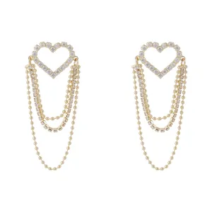 Cubic Zirconia & 18K Gold-Plated Heart Bead Tassel Drop Earrings
