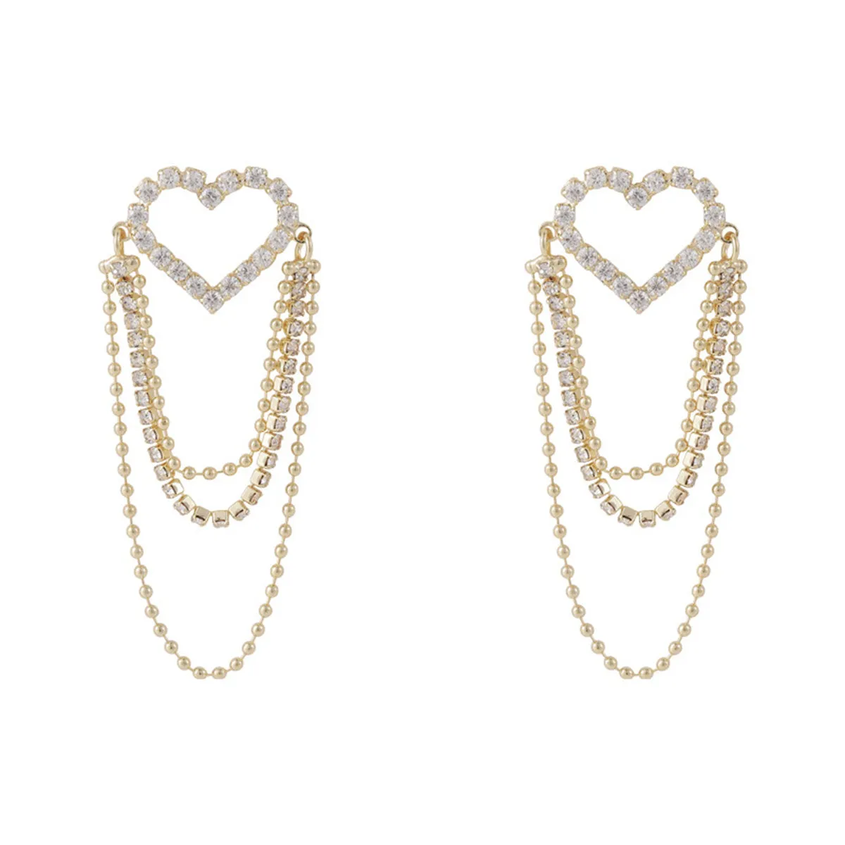 Cubic Zirconia & 18K Gold-Plated Heart Bead Tassel Drop Earrings