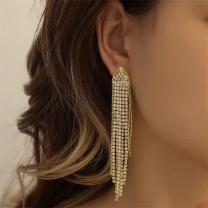 Cubic Zirconia & 18K Gold-Plated Tassel Drop Earrings