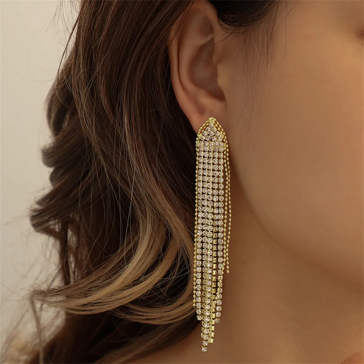 Cubic Zirconia & 18K Gold-Plated Tassel Drop Earrings