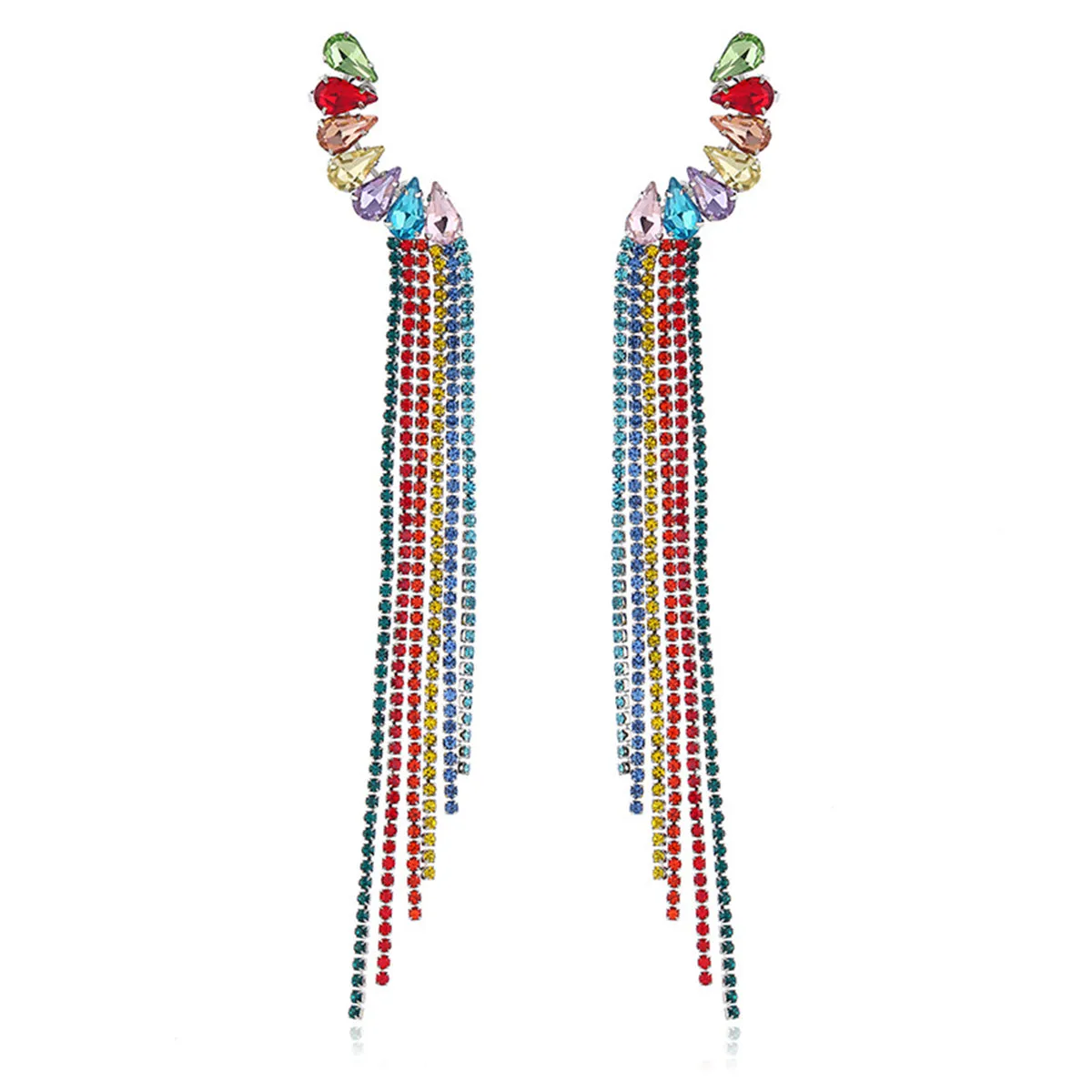 Cubic Zirconia & Crystal Cluster Tassel Drop Earrings