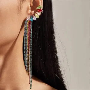 Cubic Zirconia & Crystal Cluster Tassel Drop Earrings