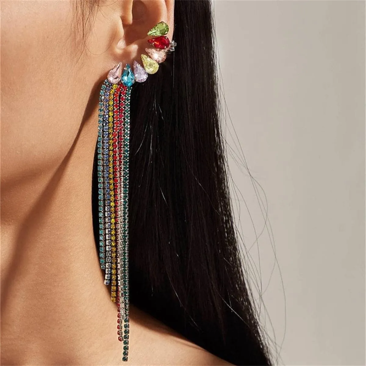 Cubic Zirconia & Crystal Cluster Tassel Drop Earrings
