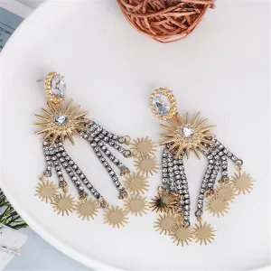 Cubic Zirconia & Crystal Star Tassel Drop Earrings