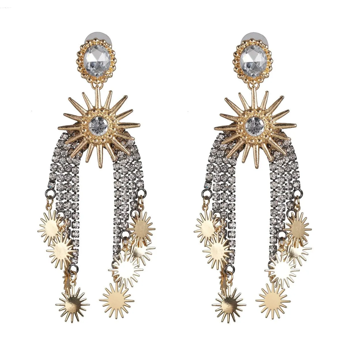 Cubic Zirconia & Crystal Star Tassel Drop Earrings