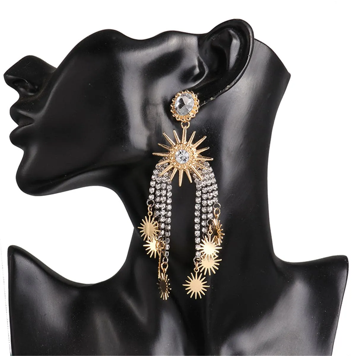Cubic Zirconia & Crystal Star Tassel Drop Earrings
