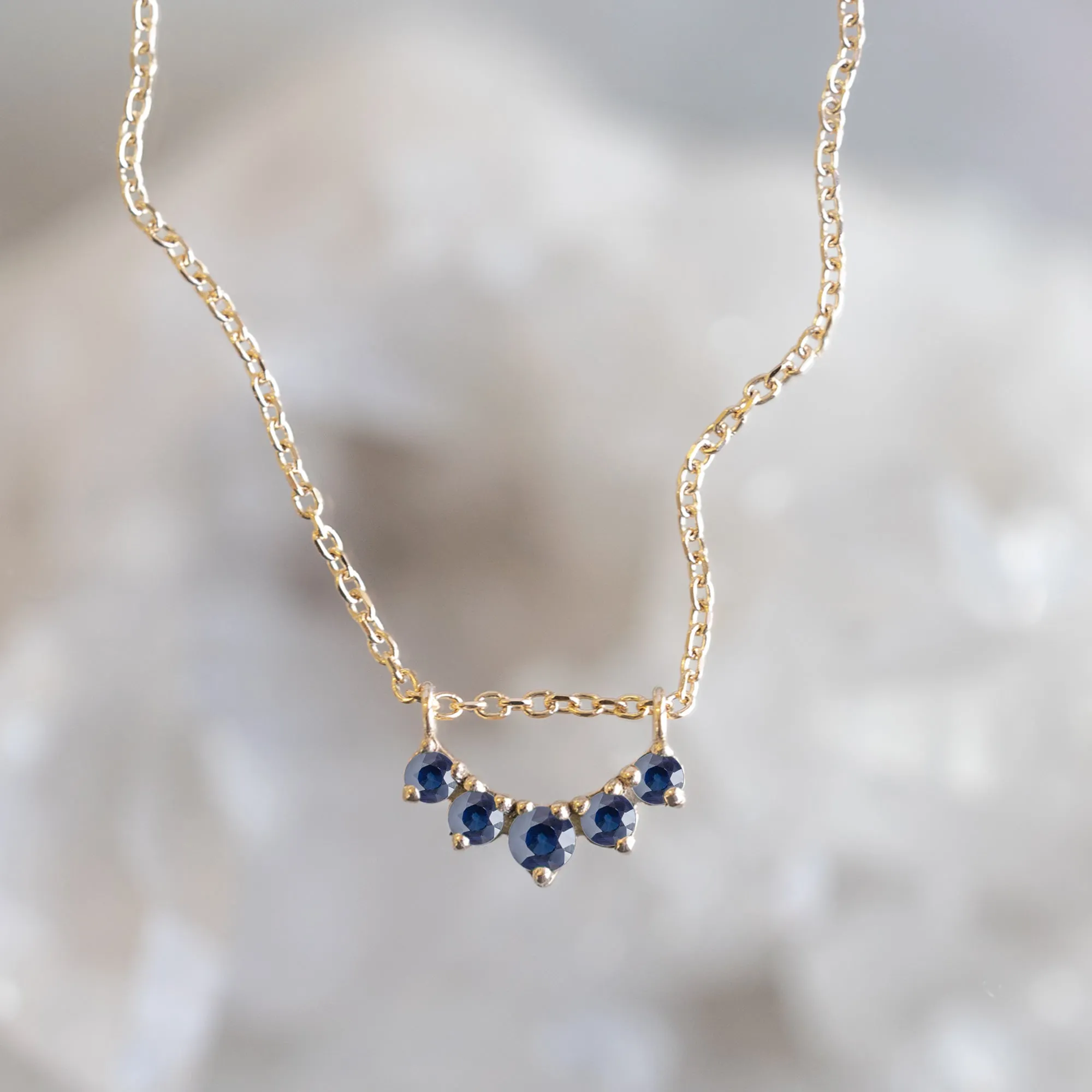 Custom Blue Sapphire Gemstone Sunburst Necklace | 10K Yellow Gold
