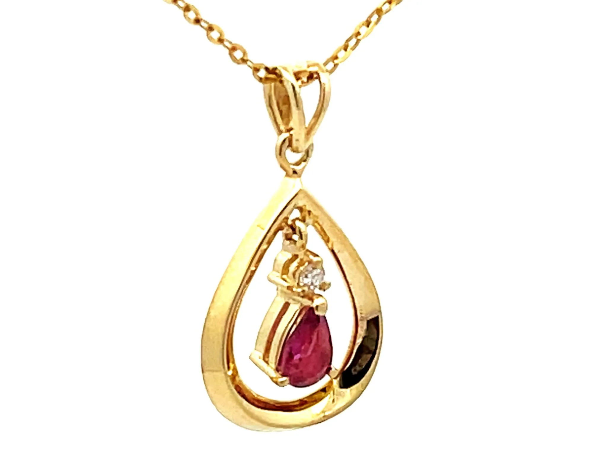Dangly Burma Ruby Necklace 14k Yellow Gold