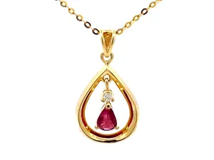 Dangly Burma Ruby Necklace 14k Yellow Gold