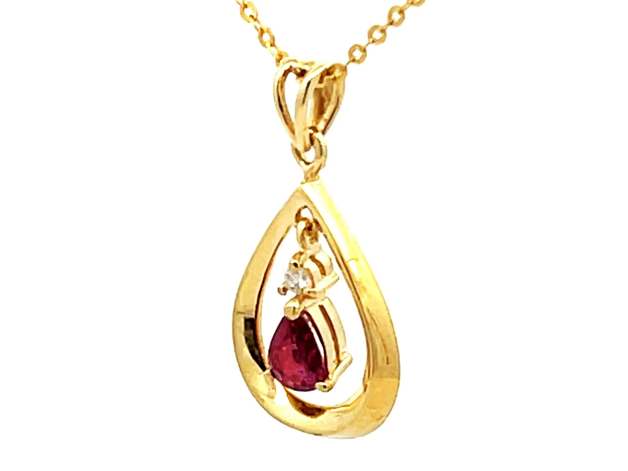 Dangly Burma Ruby Necklace 14k Yellow Gold