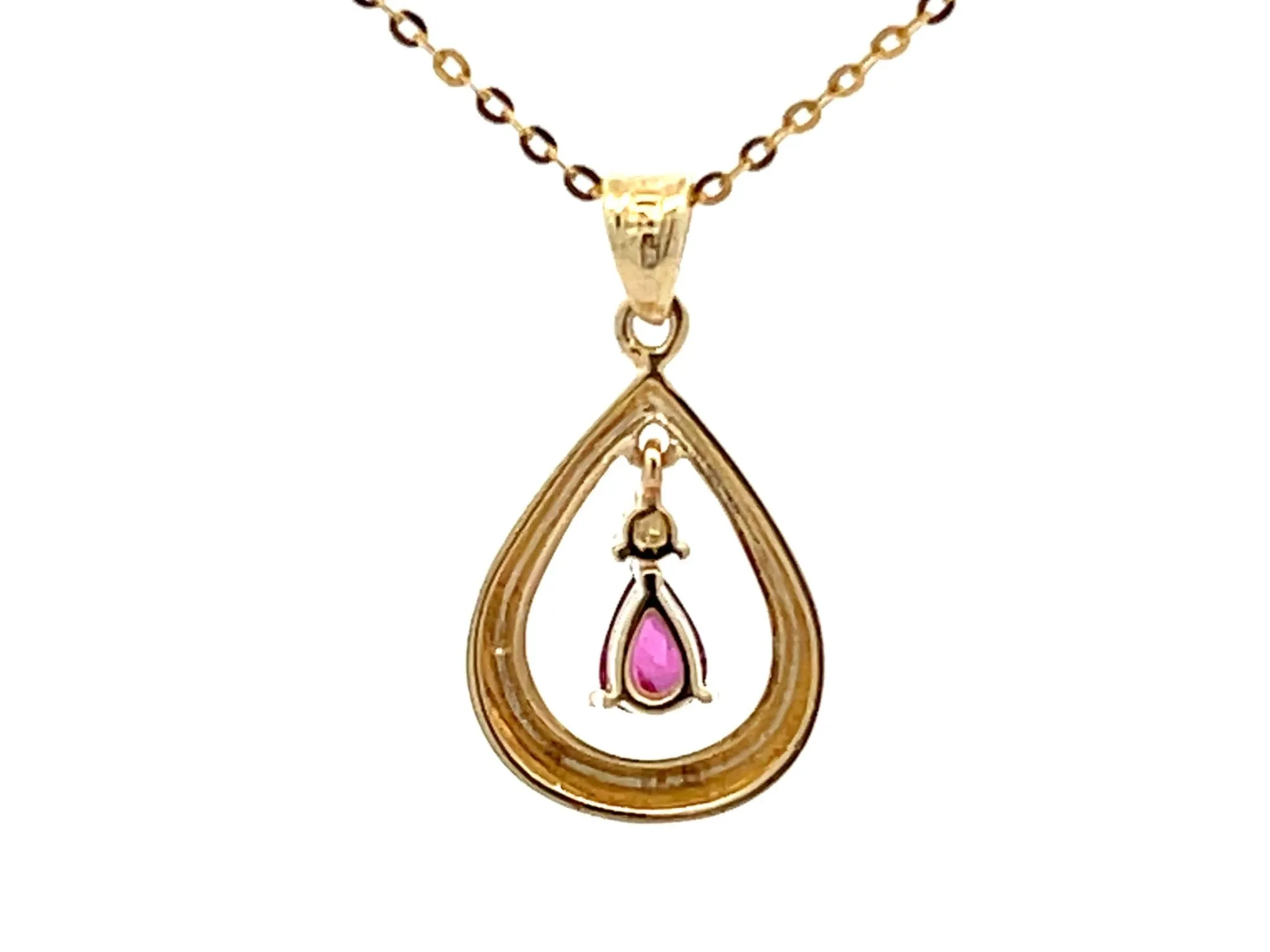 Dangly Burma Ruby Necklace 14k Yellow Gold