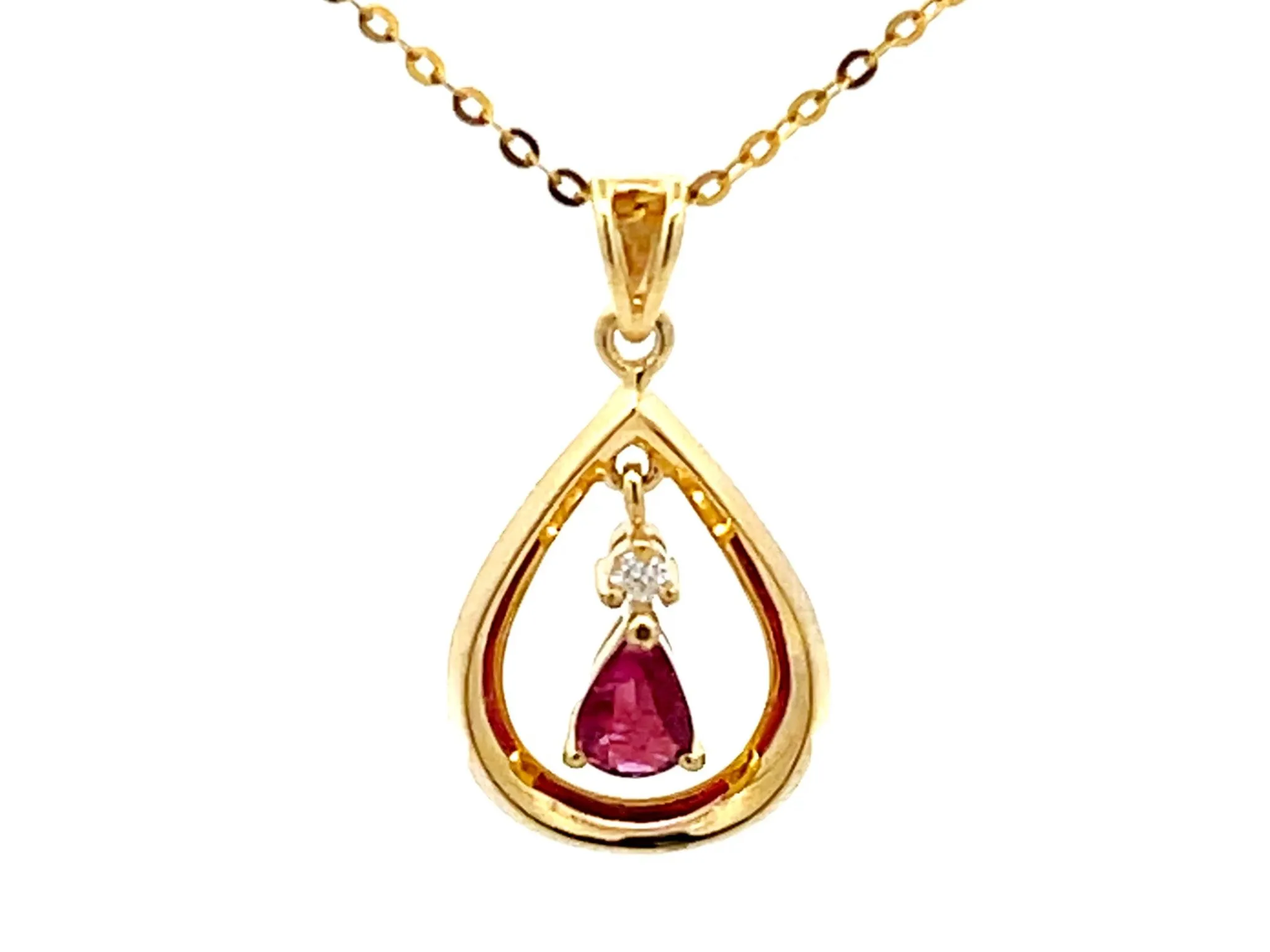 Dangly Burma Ruby Necklace 14k Yellow Gold