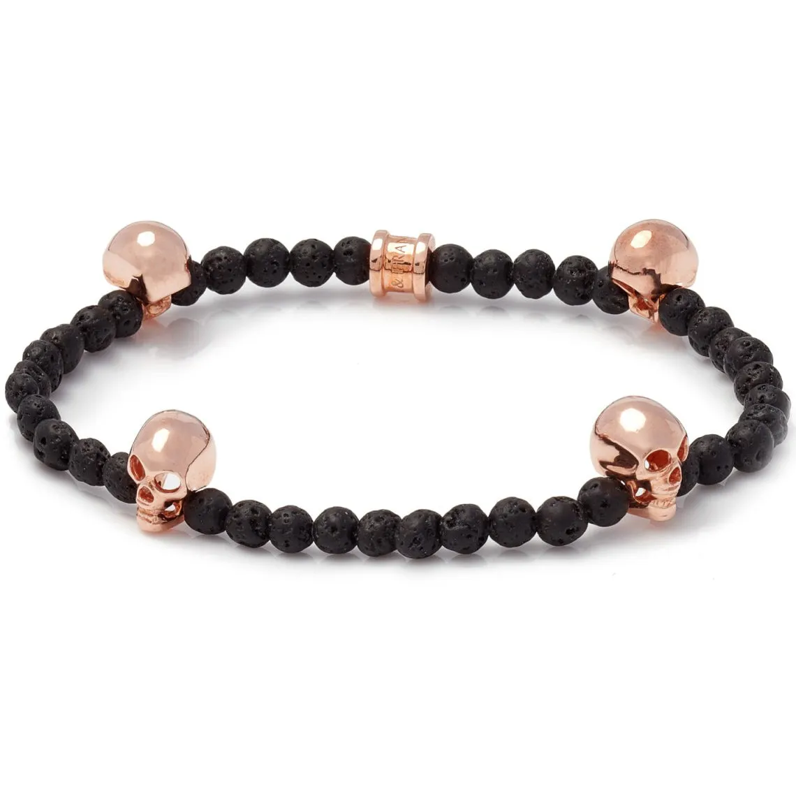 Deakin & Francis Lava Bead Rose Gold Skull Bracelet, Length 7 inches