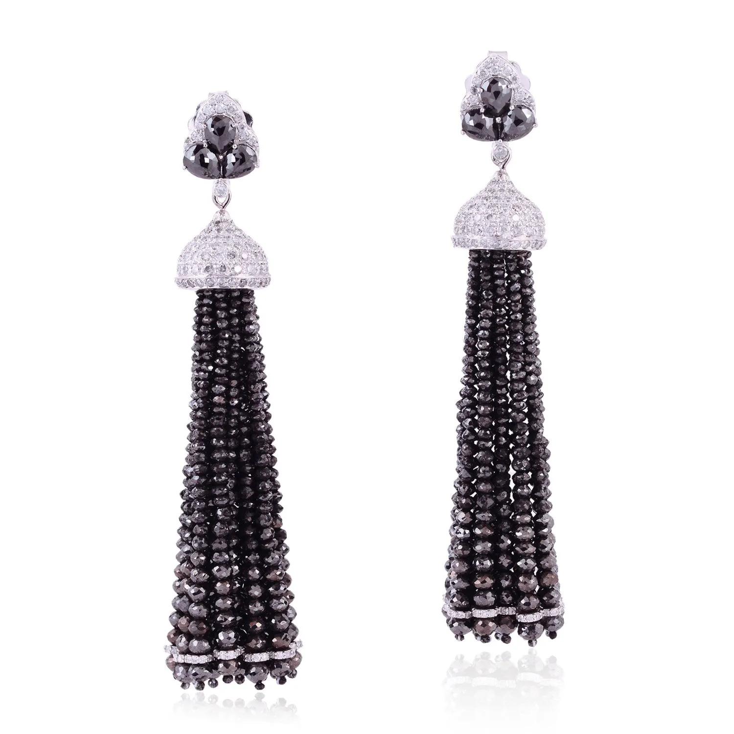 Diamond 18K Solid White Gold Designer Tassel Earrings Party Wear Jewelry