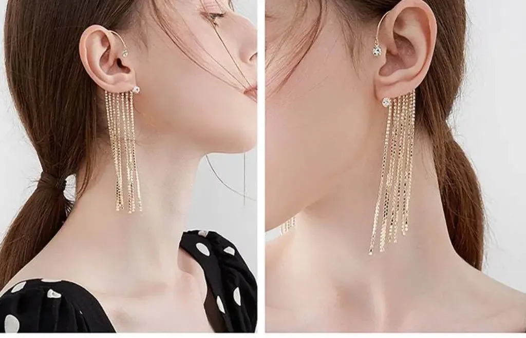 Diamond-Adorned Tassel Earrings for Women