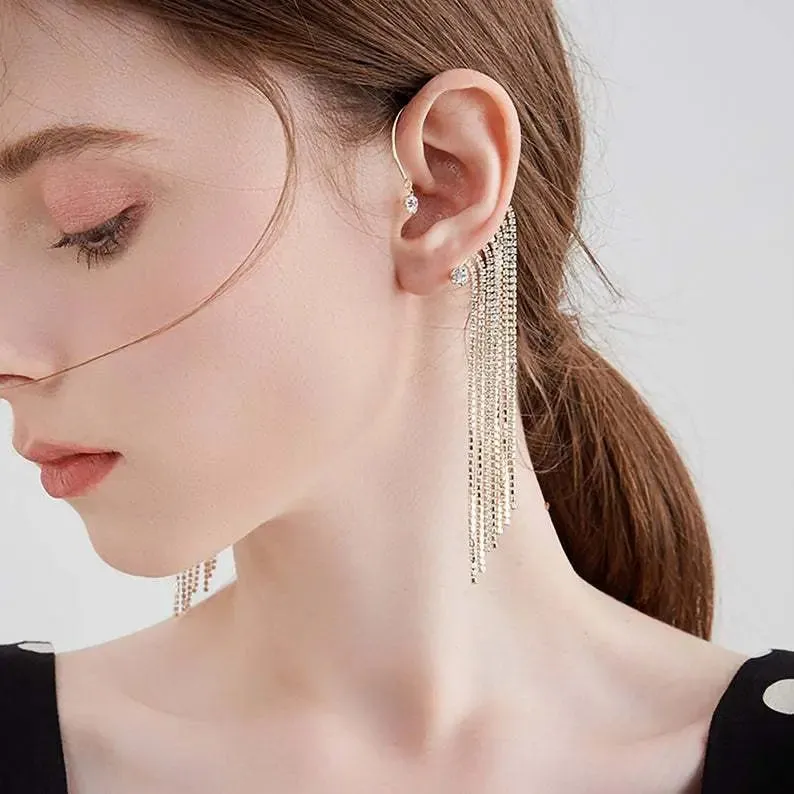 Diamond-Adorned Tassel Earrings for Women