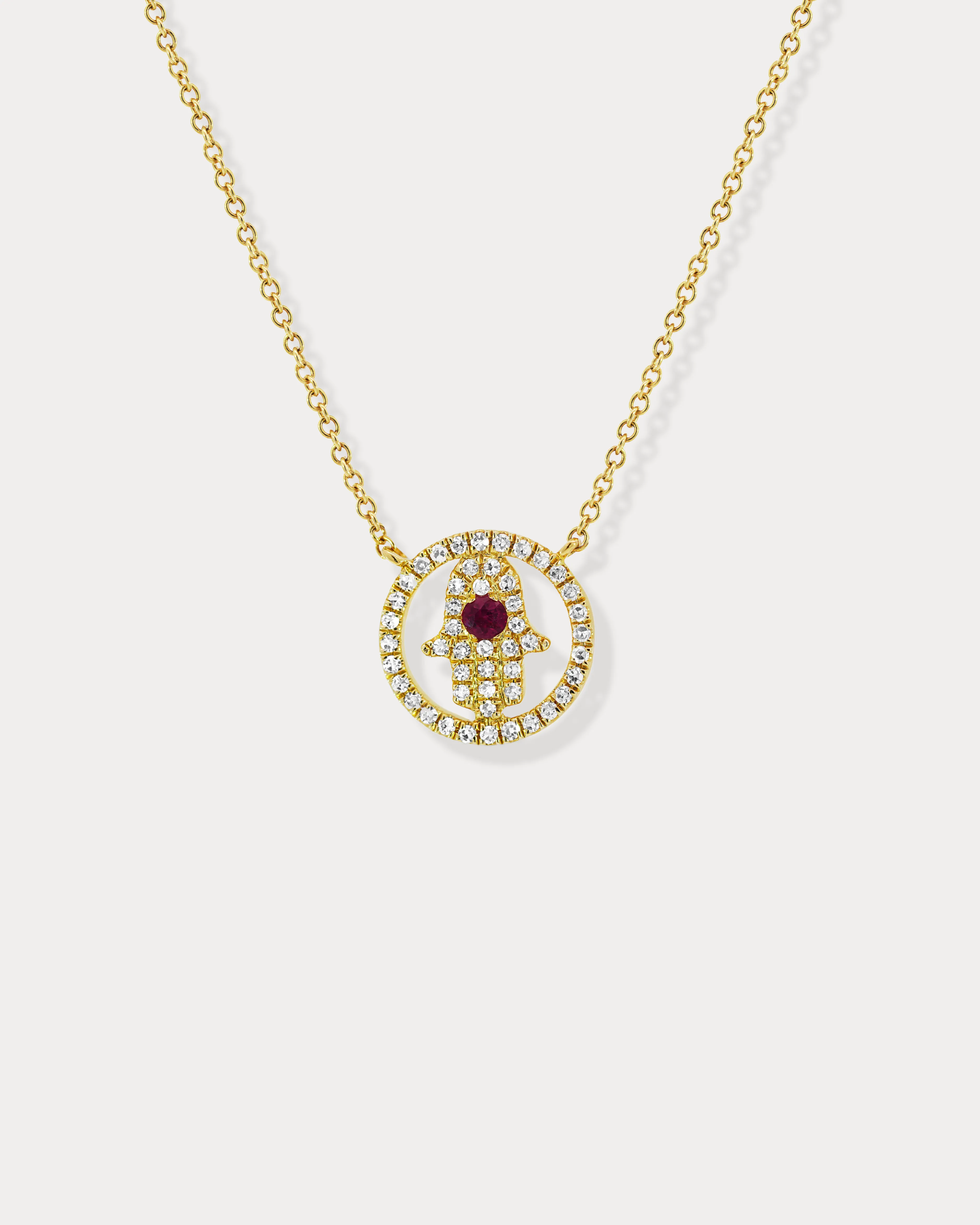 Diamond and Ruby Hamsa Necklace