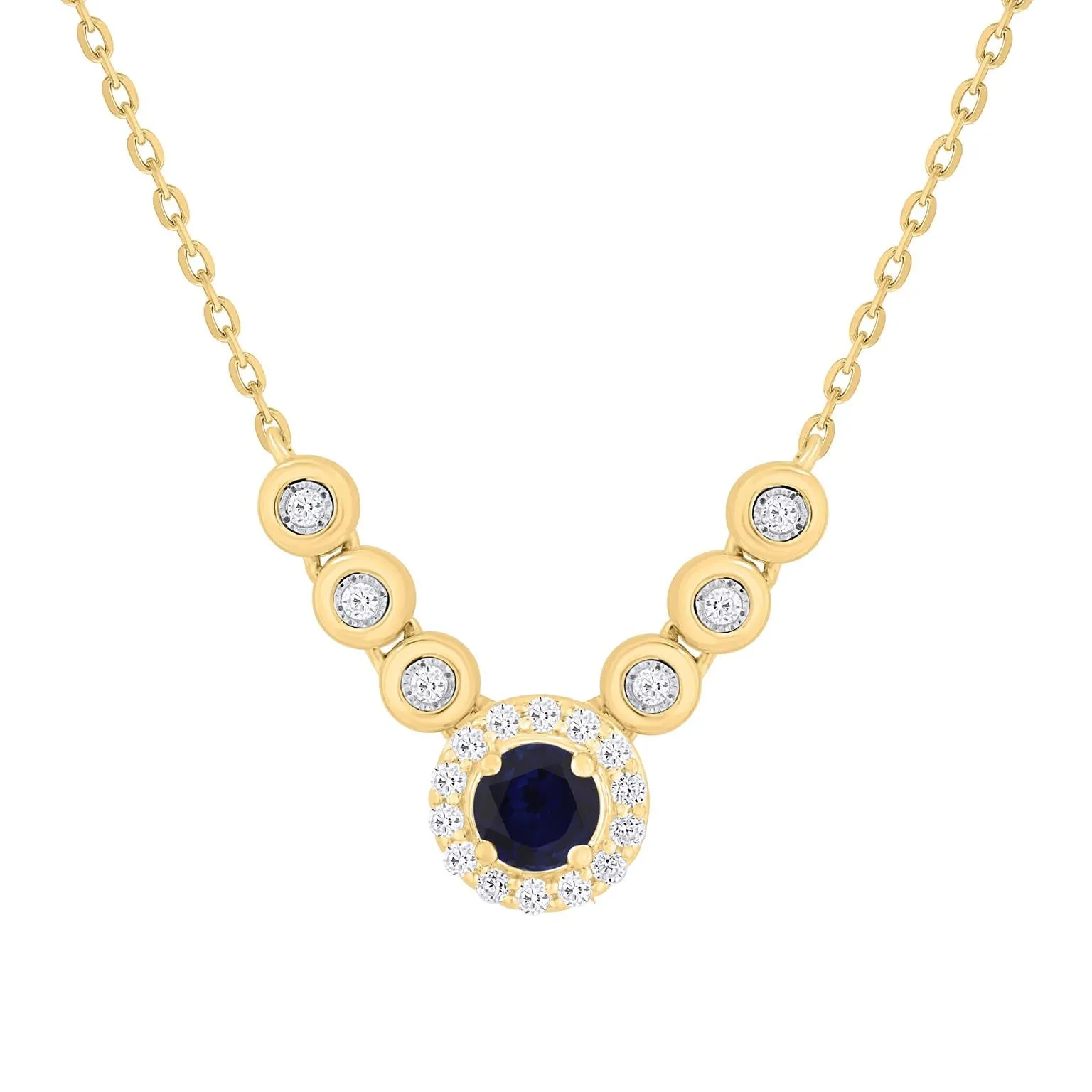 Diamond Halo Color Stone Center Bezel Set Chevron Necklace