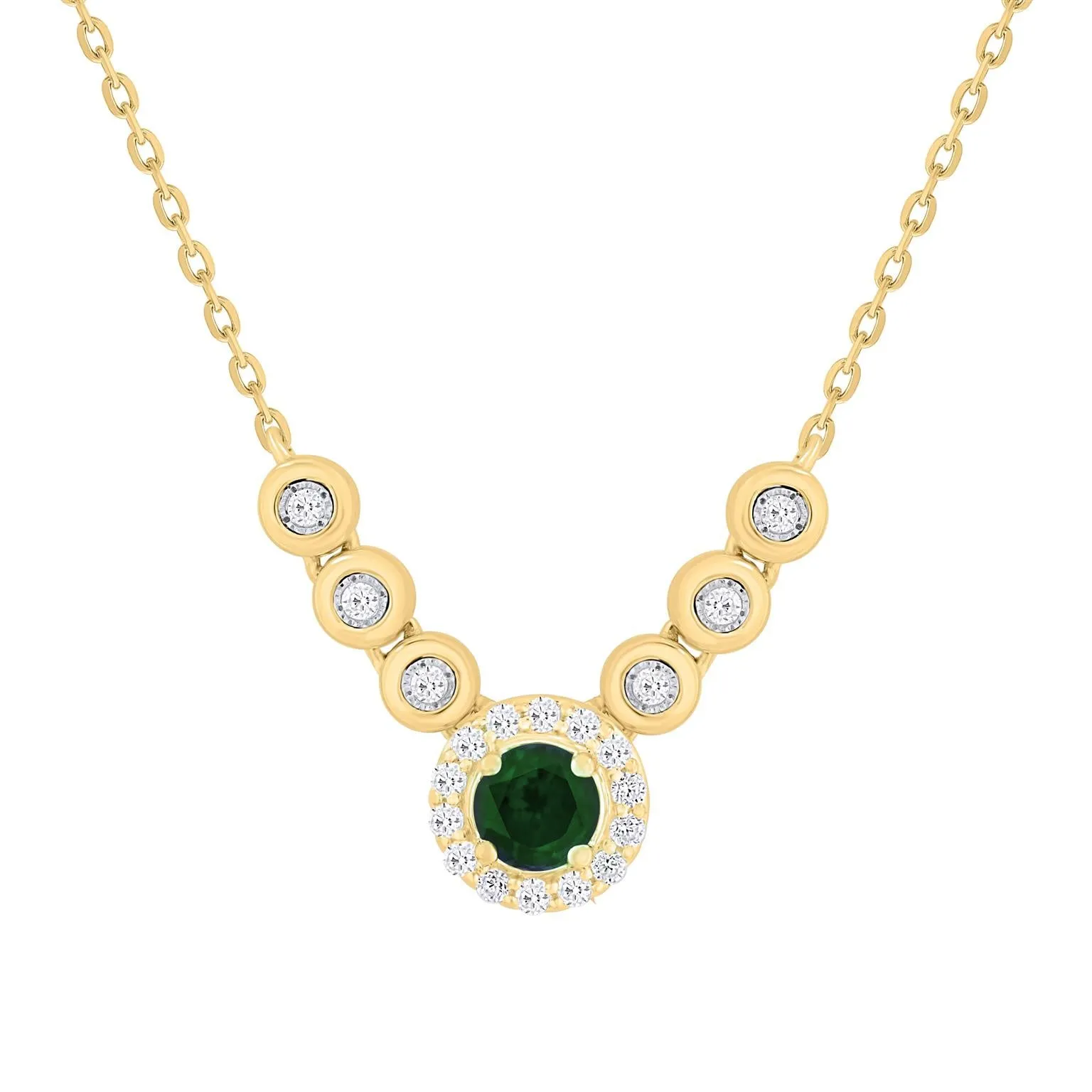 Diamond Halo Color Stone Center Bezel Set Chevron Necklace