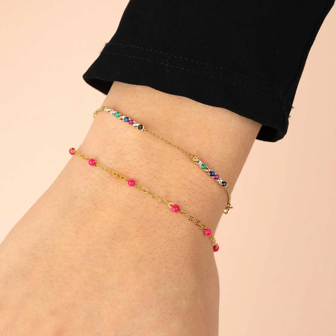 Diamond Rainbow Bar Bracelet 14K