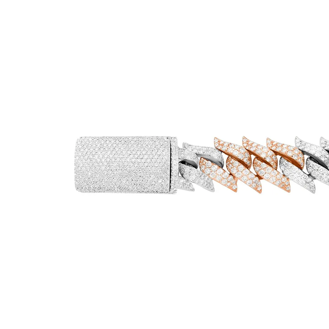 Diamond Spiked Cuban Bracelet in 14k Two Tone Gold 12.53 Ctw