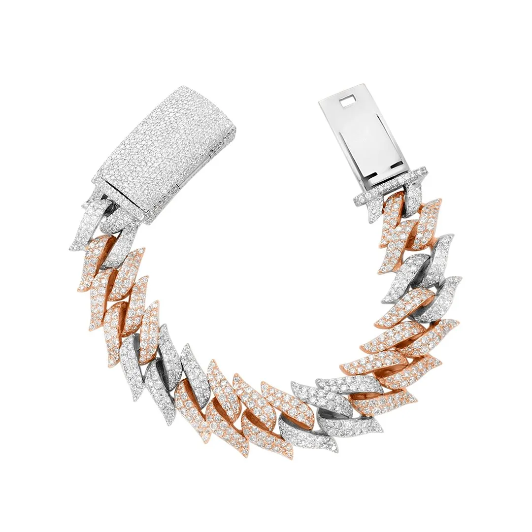 Diamond Spiked Cuban Bracelet in 14k Two Tone Gold 12.53 Ctw