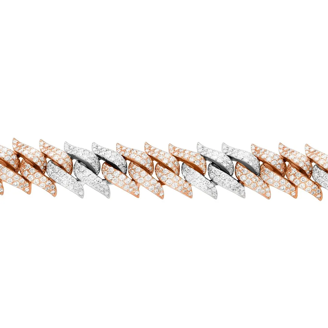 Diamond Spiked Cuban Bracelet in 14k Two Tone Gold 12.53 Ctw