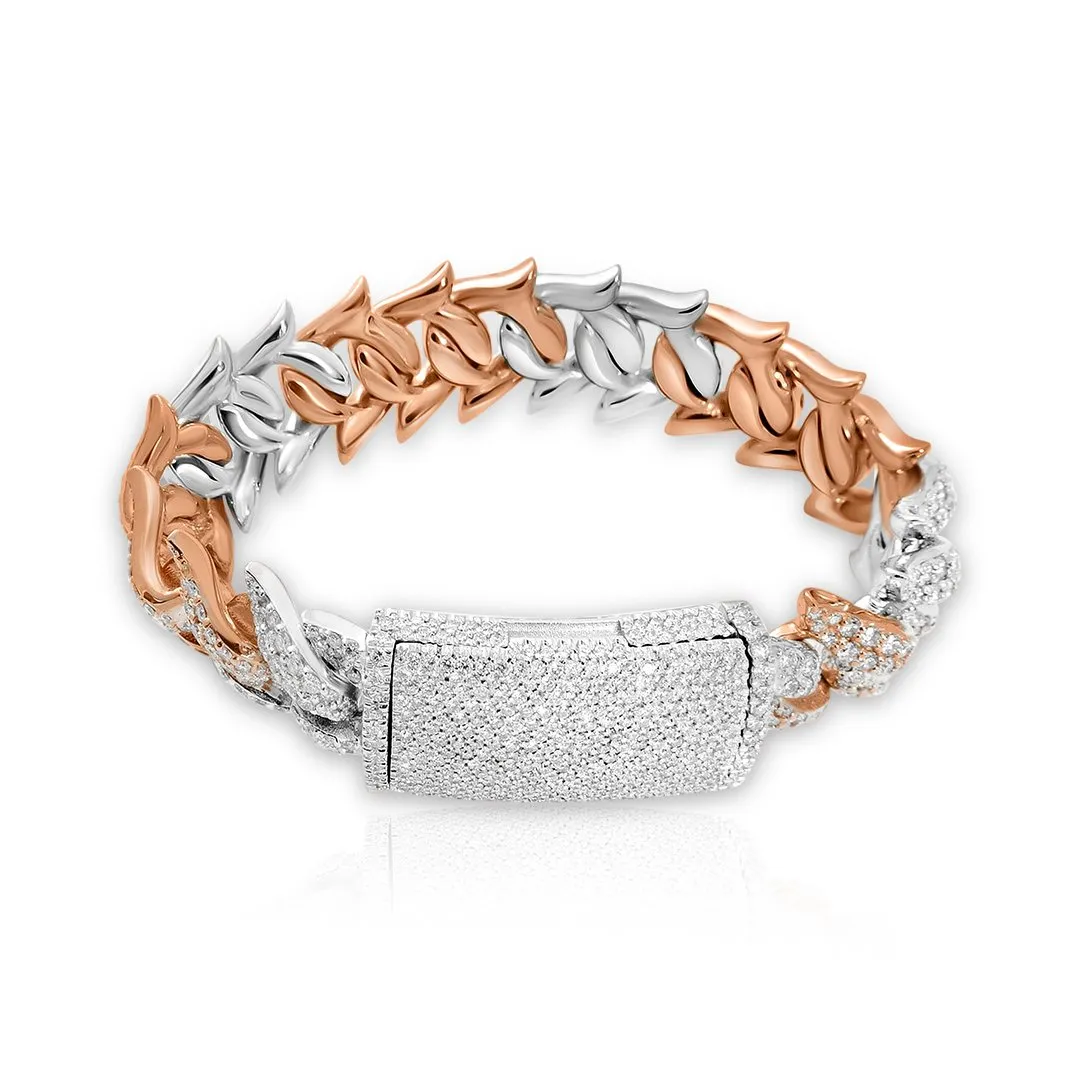 Diamond Spiked Cuban Bracelet in 14k Two Tone Gold 12.53 Ctw
