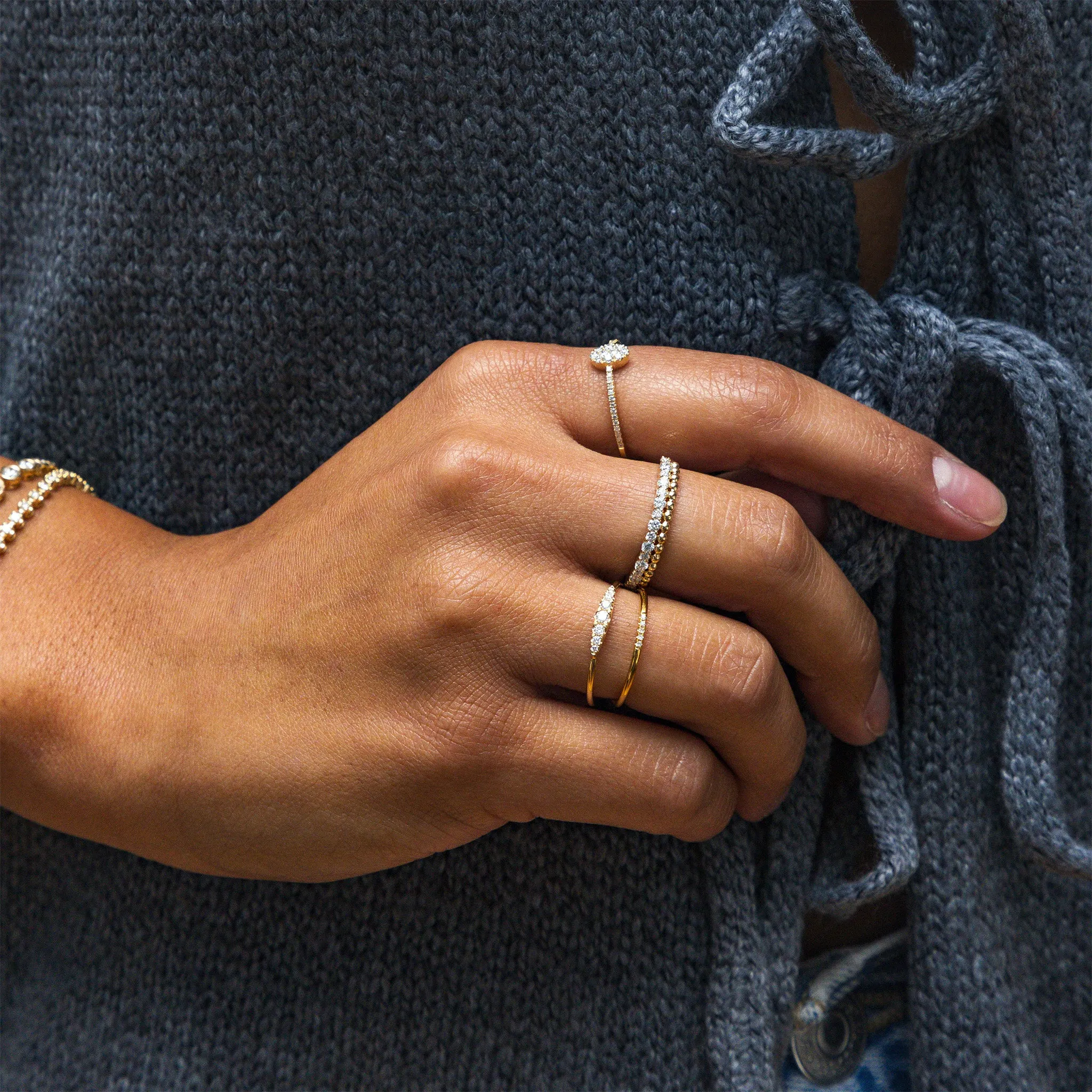 Diamond Stacked Bead Ring