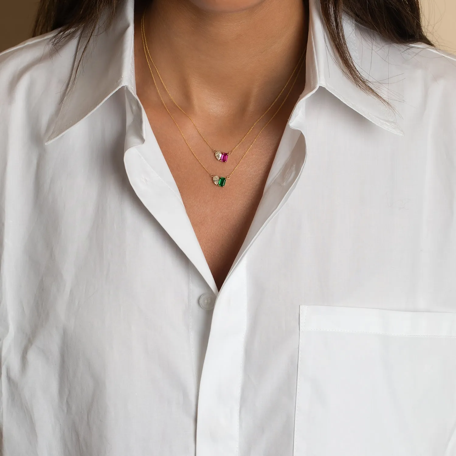 Diamond X Ruby Toi E Moi Necklace 14K