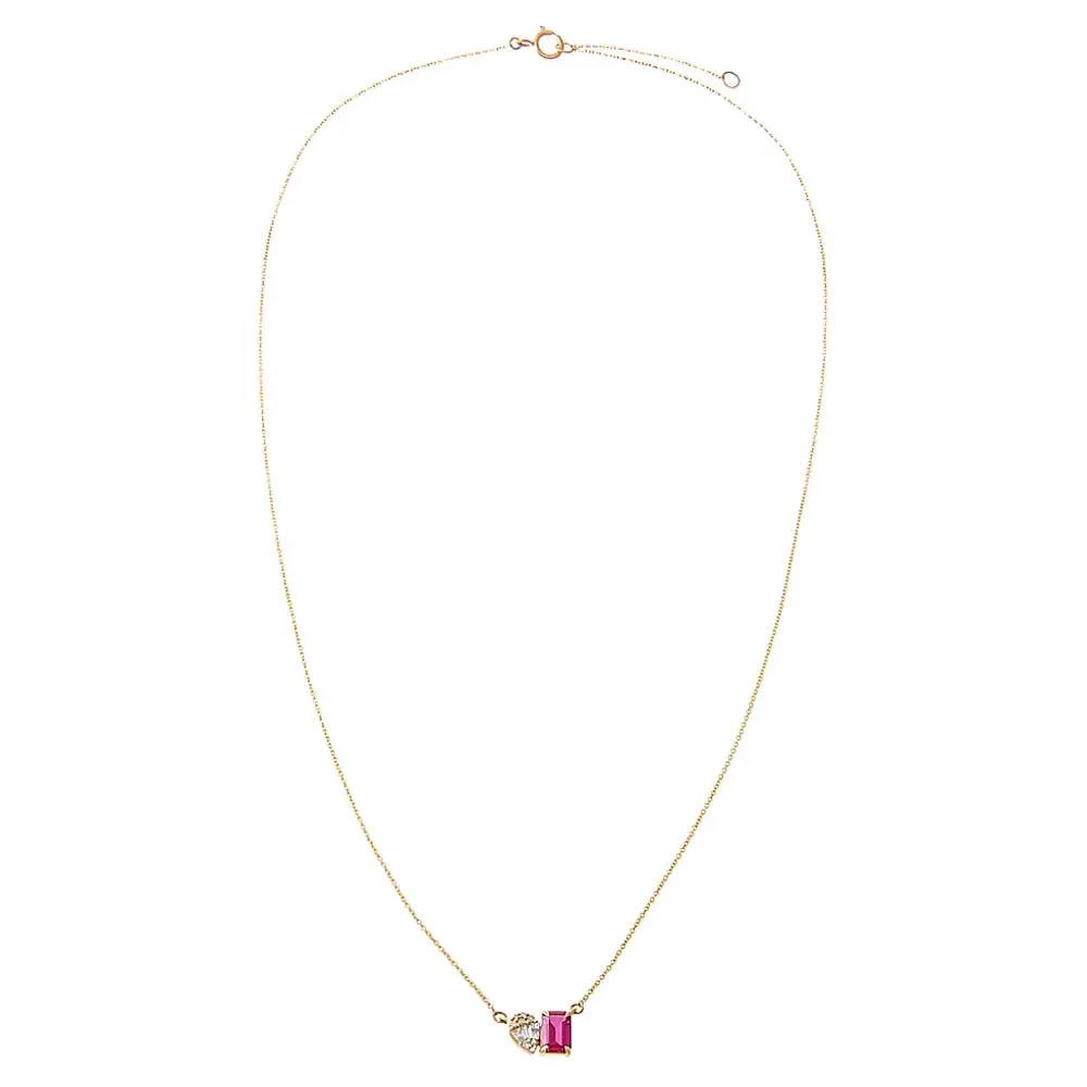 Diamond X Ruby Toi E Moi Necklace 14K