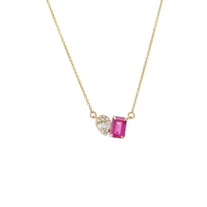 Diamond X Ruby Toi E Moi Necklace 14K