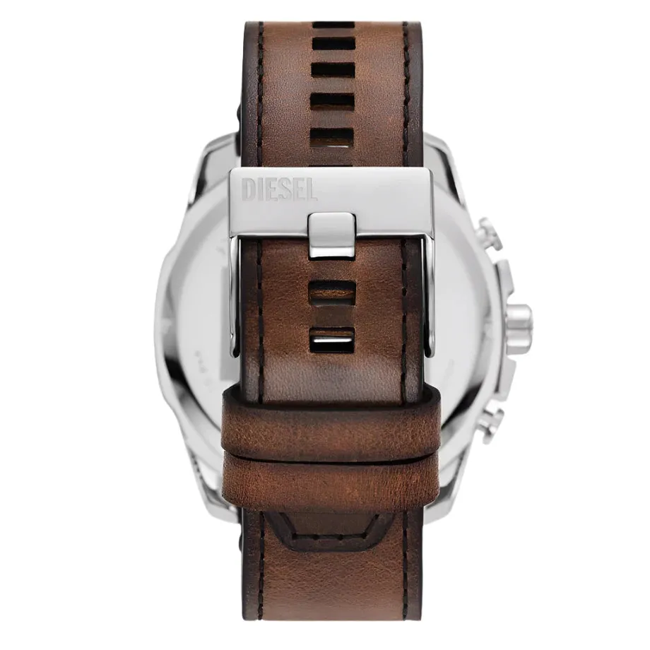 Diesel Mega Chief Chronograph Gents Blue Dial Brown Leather Strap Watch