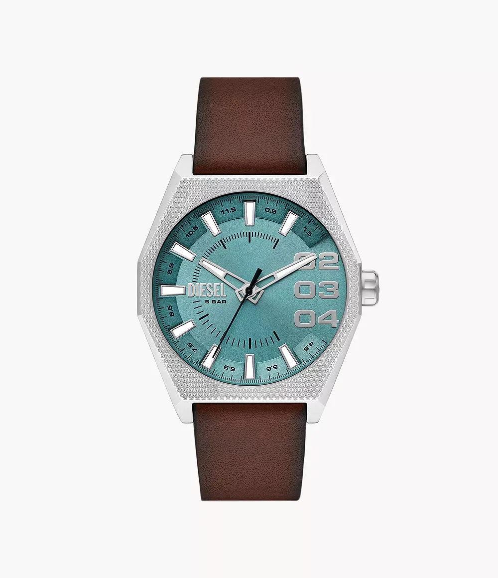 Diesel Scraper Gents Three-Hand Brown Leather Watch