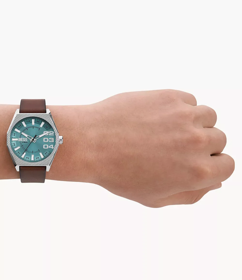 Diesel Scraper Gents Three-Hand Brown Leather Watch
