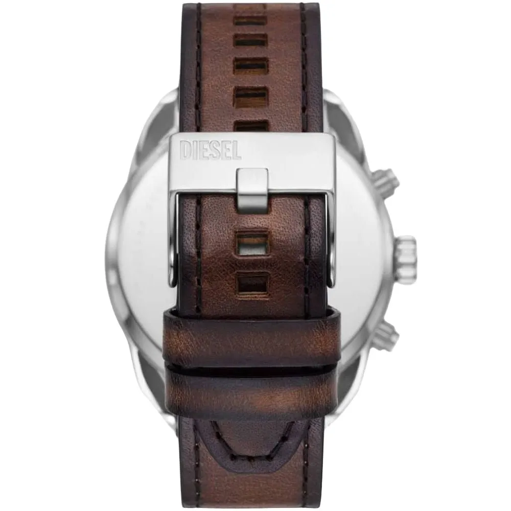 Diesel Spiked  Chronograph Gents Blue Sunray Dial Silver Stailess Steel Case Brown Leather Strap