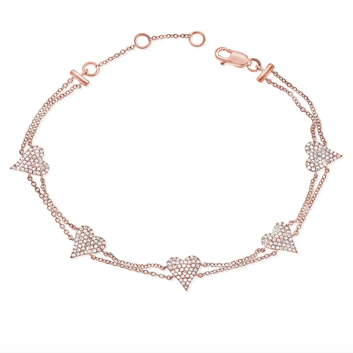 Double Chain Pave Hearts Bracelet