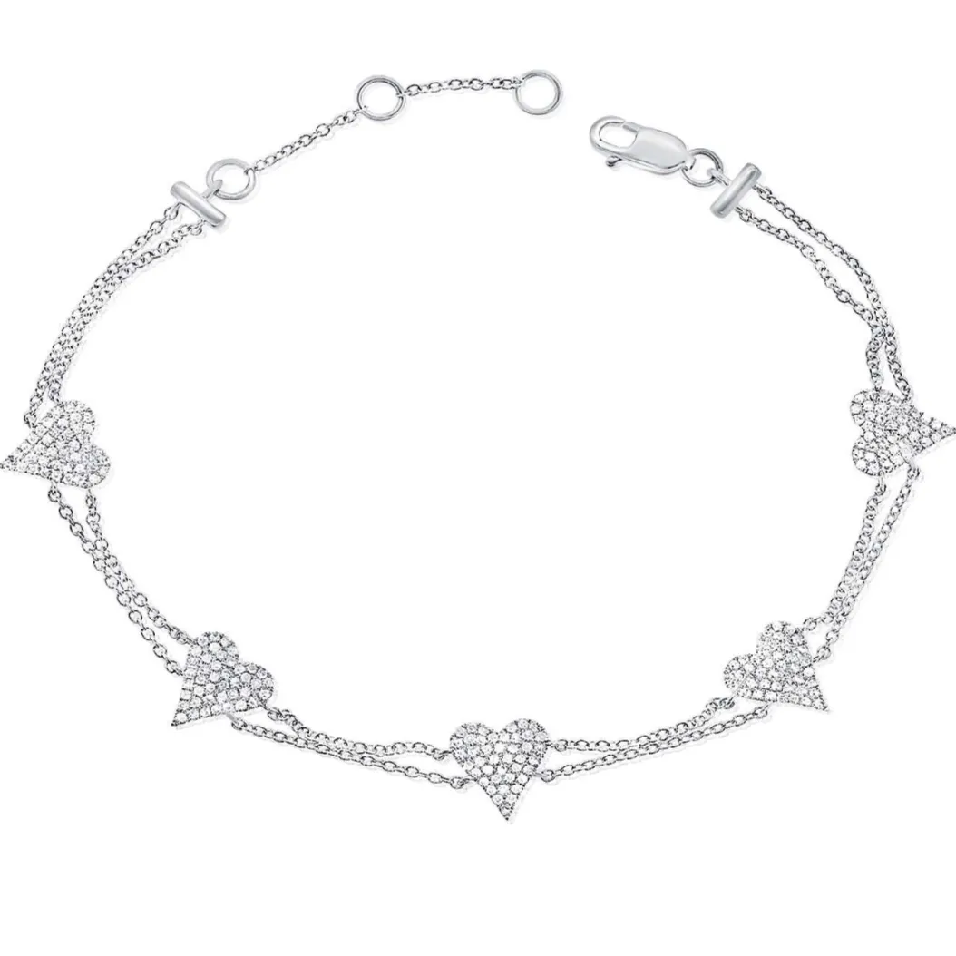 Double Chain Pave Hearts Bracelet