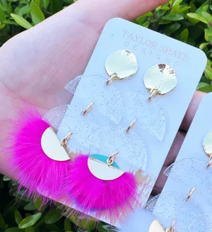 DOUBLE CLEAR GLITTER PINK TASSEL DROPS