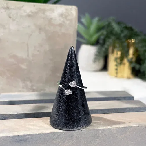 Double Heart Dainty Crystal Adjustable Silver Ring
