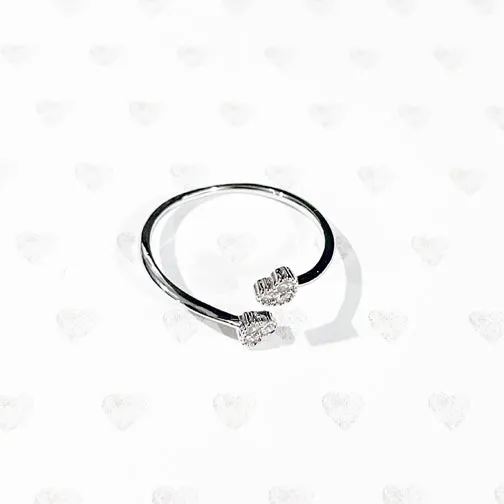 Double Heart Dainty Crystal Adjustable Silver Ring