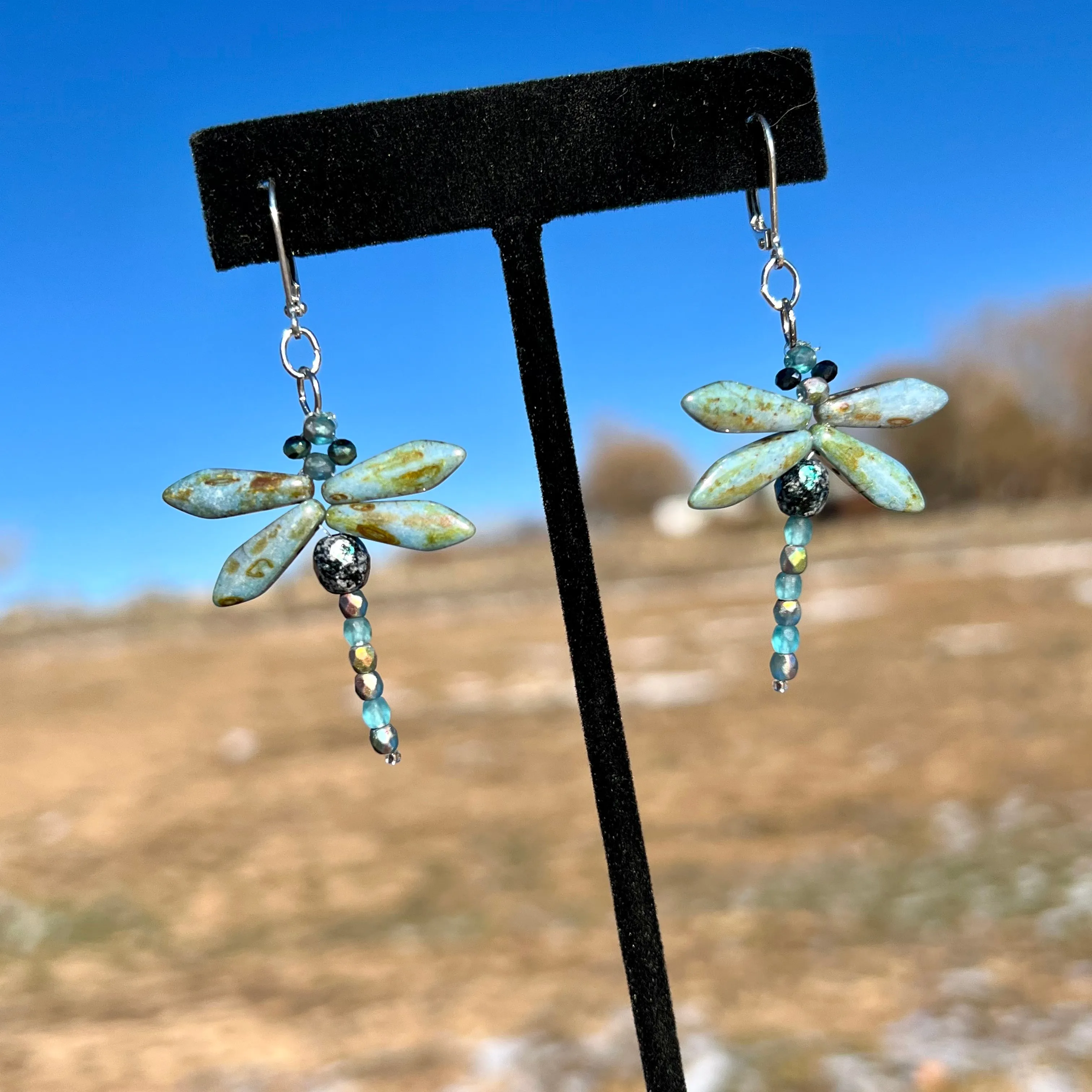 Dragonfly earrings chalk lazure blue