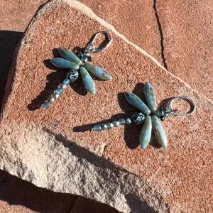 Dragonfly earrings chalk lazure blue