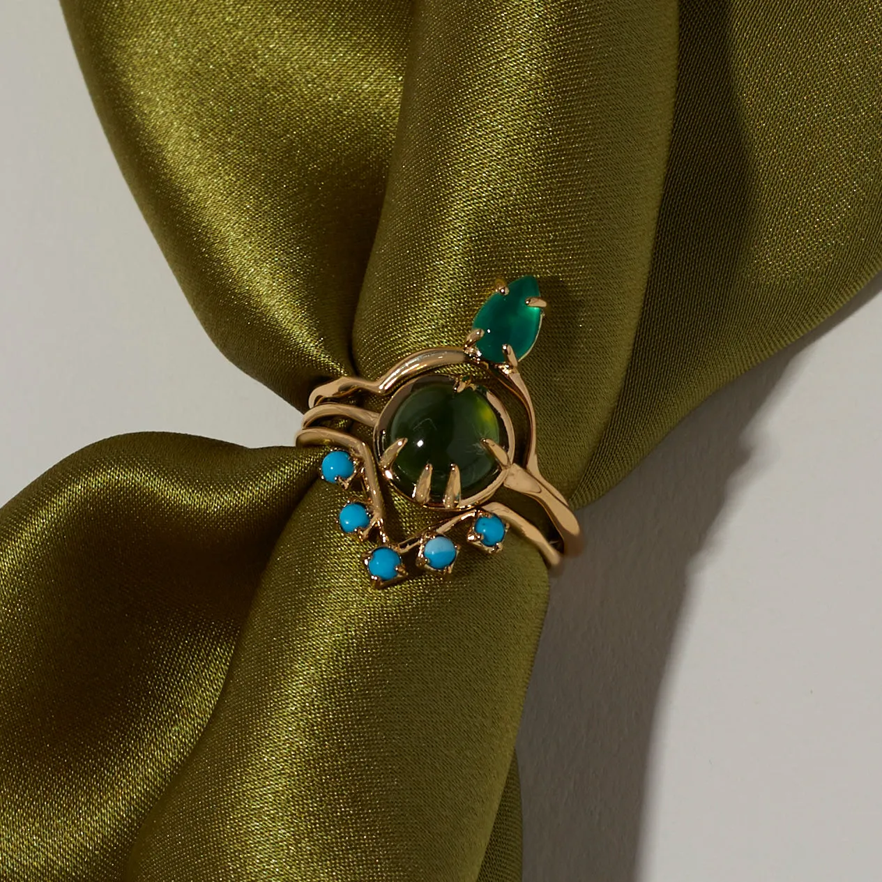 Drip Ring in Green Onyx
