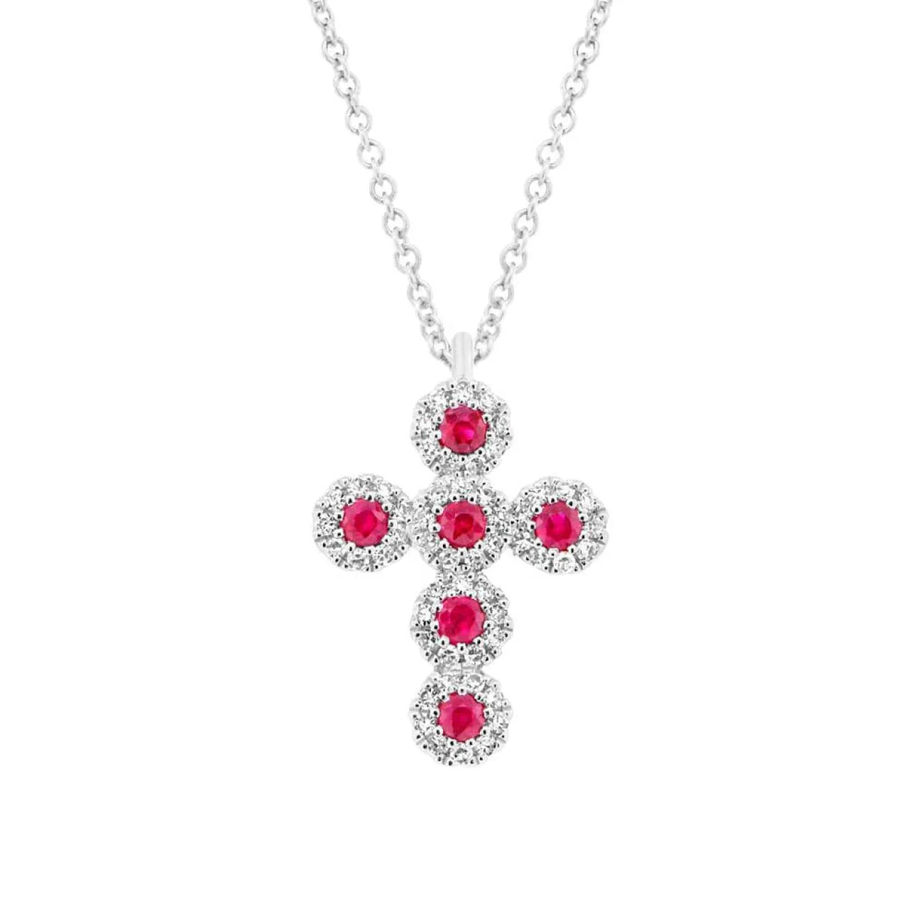 Eden 14K White Gold Ruby & Diamond Pavé Cross Necklace