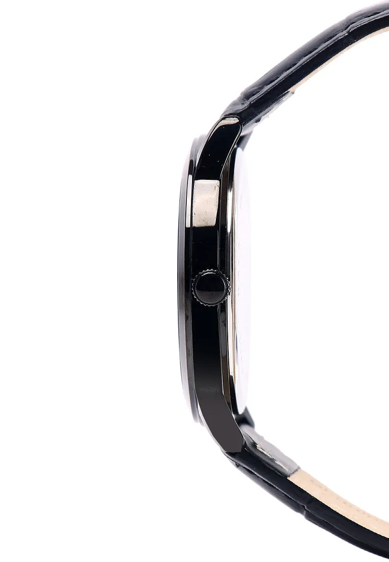Edry Black  Leather  Watch (Black)